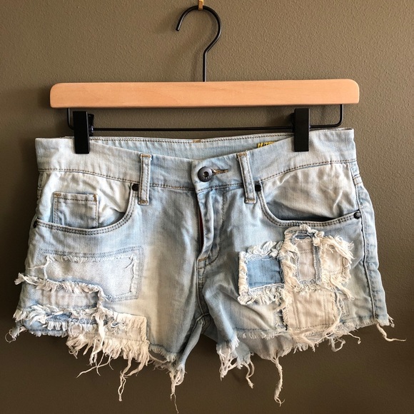 Sky Blue Bleached Wash Distressed Denim Shorts main image 1
